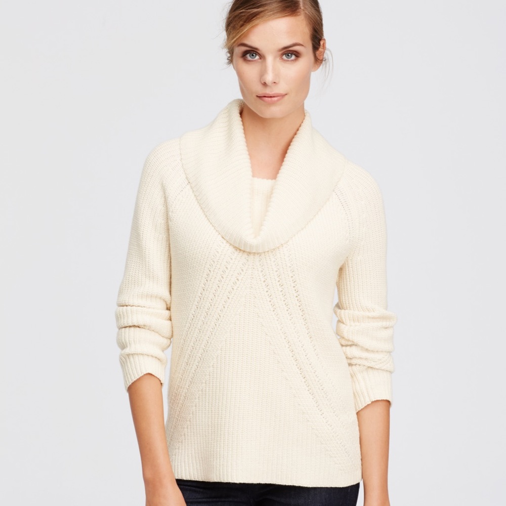 Ann Taylor White Petite Cowlneck Sweater